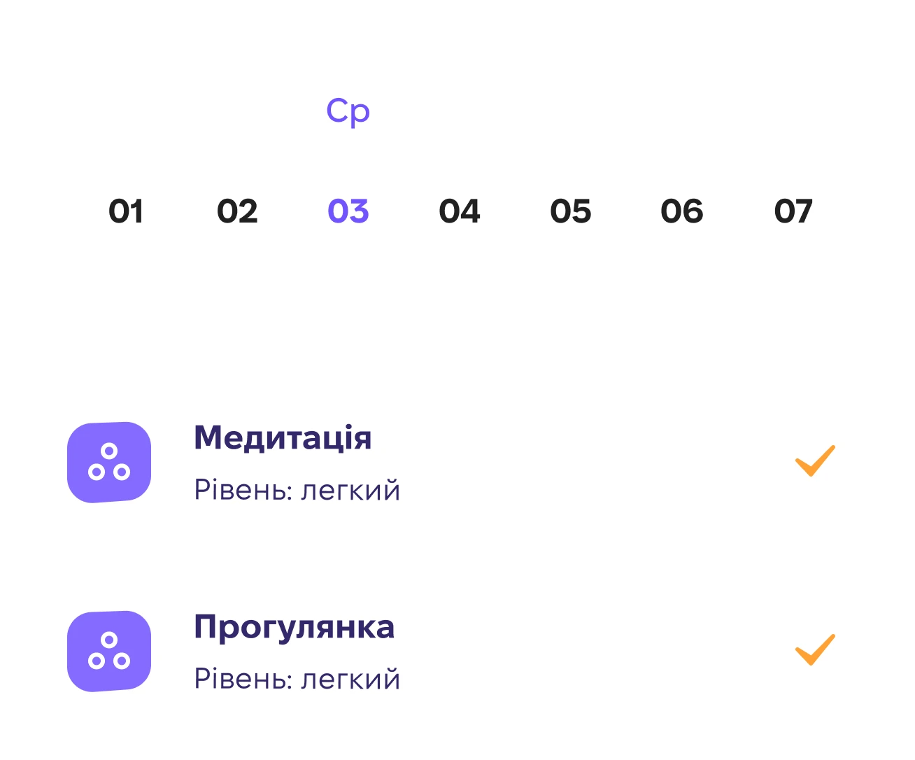 Зведення виконаних вправ із розподілом за типами практик та частотою проходження.